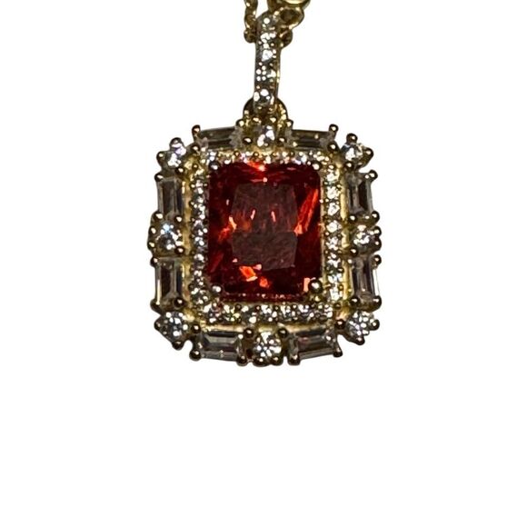 Elegant Sterling Silver Gold plated 16 inch Necklace orange red Pendant - Picture 5 of 6